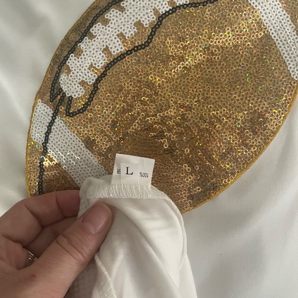 Very cute white dress with gold trimming and gold sequin football design - Picture 5 of 6